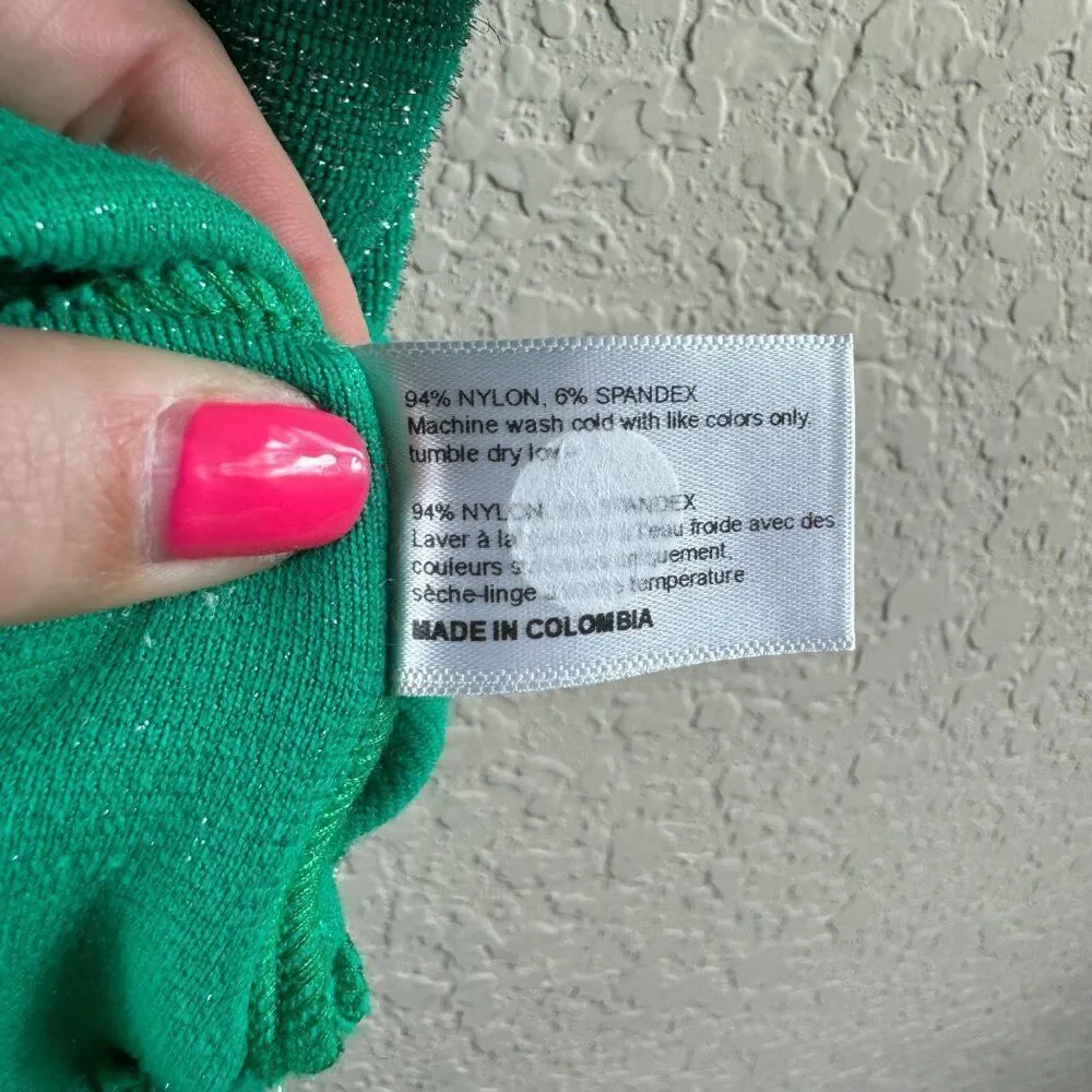 Frankies Bikinis Coco Sparkle Terry Button Up Shirt Mistletoe Green Large Beach